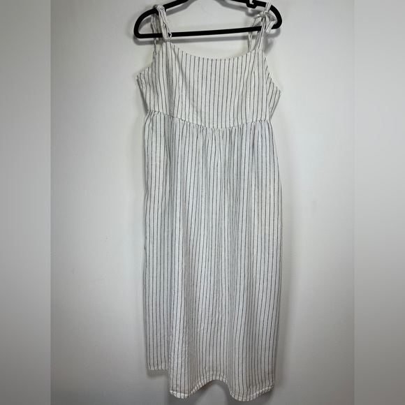 Joe Fresh Dresses & Skirts - Joe Fresh Linen Blend Striped Sundress Tie Shoulder White Midi Dress Size L